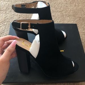 Black Suede Peep-Toe Booties